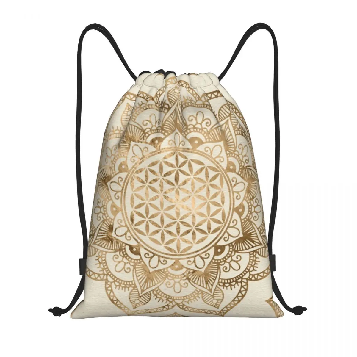 

Custom Mandala Flower Of Life In Lotus Drawstring Bags Women Men Lightweight Sacred Geometry Sports Gym Storage Backpack