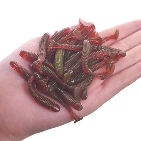 20 ou 50pcs Silicone Worm Soft Lure 48mm 0,8g Wobblers de pesca Grub Worm T Cauda de cauda Brait para tackle de pesca com carpa de carpa
