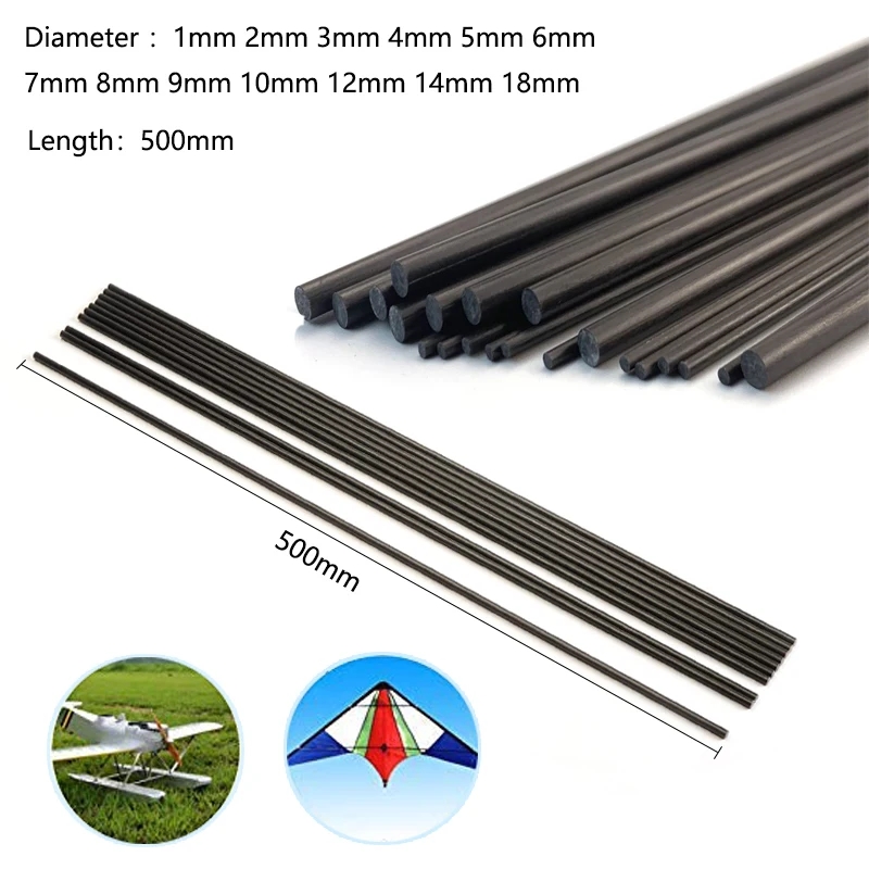 

Solid Carbon Fiber Rod 1MM 2MM 3MM 4MM 5MM 6MM 7MM 8MM 9MM -18MM (500MM) Reinforcement Rod high strength light weight for DIY