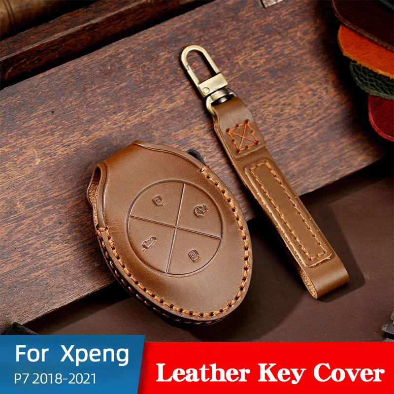 

Leather Car Key Pendant Split Rings For XPeng P7 2018 -2021 Keychain Auto Vehicle Lobster Clasp Chain Decorate Accessories
