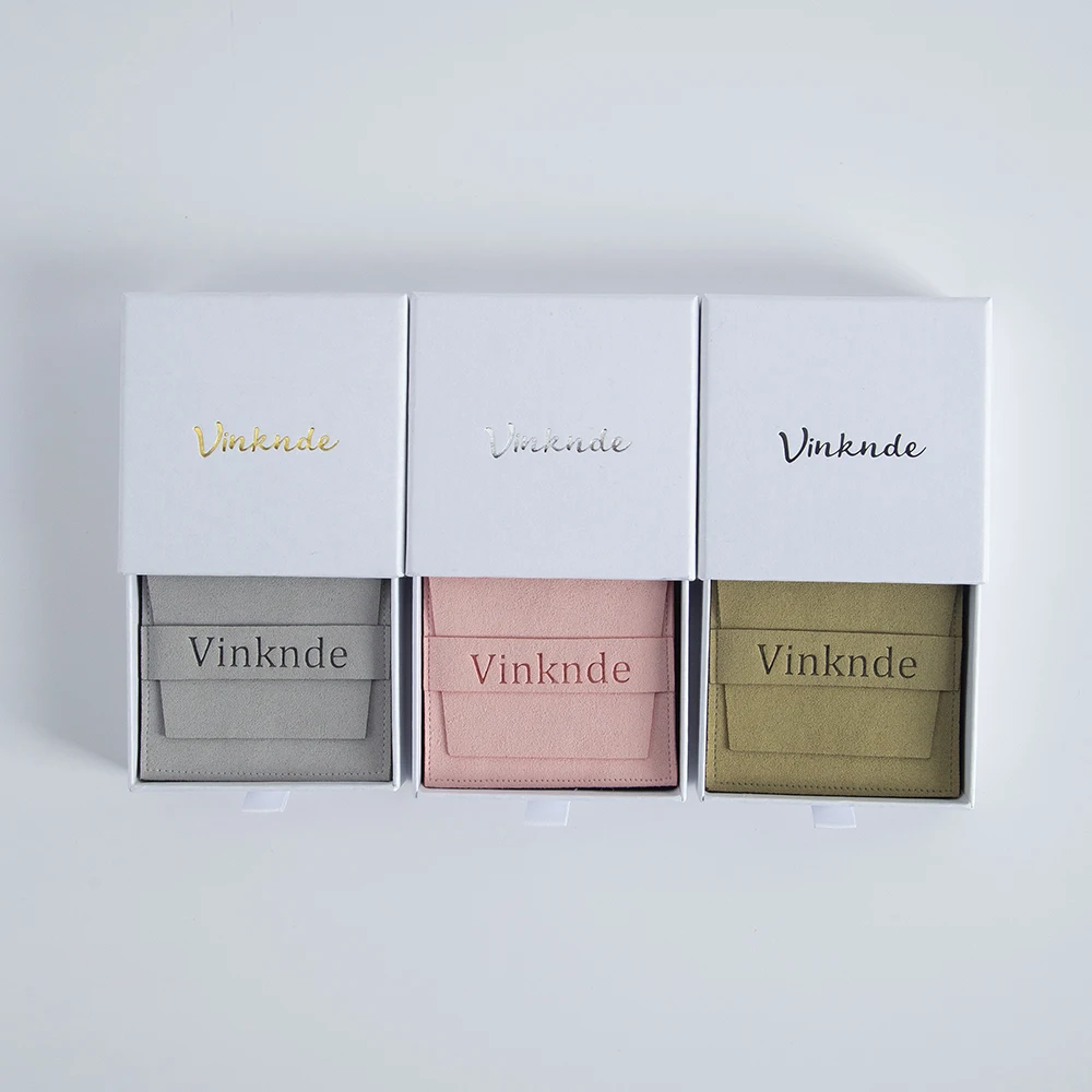 Luxury 7x7x1.7cm White Drawer Jewelry Boxes Custom Logo Microfiber Suede Gift Bags Earrings Ring Necklace Packaging Case Pouches