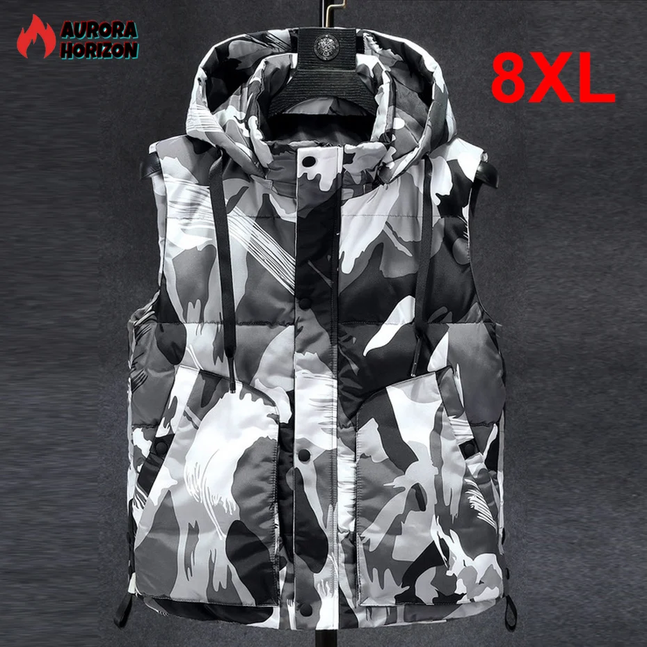 

AuroraHorizon Camouflage Vest Men Winter Thick Vests Plus Size 8XL Sleeveless Jacket Male Casual Hooded Camo Vests Big Size 8XL