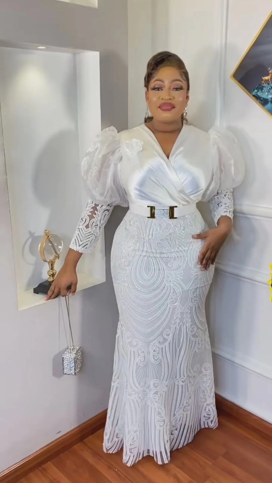 

Платье женское длинное с V-образным вырезом, из полиэстера