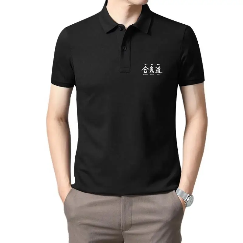

Golf wear men Fashion Hot sale Aikido japanese martial art black 2 sides print polo t shirt for men