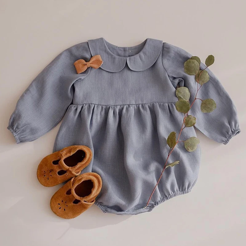 

0-3Yrs Baby Girl Rompers Solid Color Long Sleeve Baby Clothing Jumpsuits Cotton Linen Newborn Baby Girl Clothes Baby Clothes