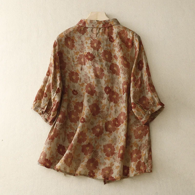 Лето 2023 новый свободный топ винтажная рубашка с цифровой печатью женская из