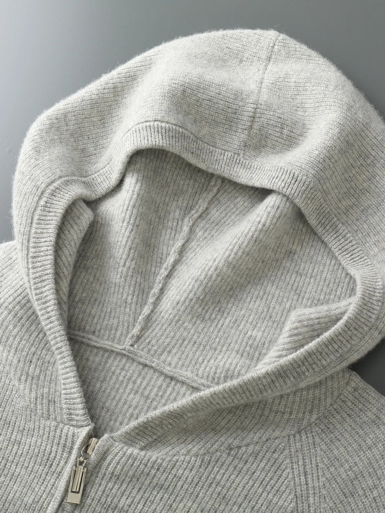 ANGEL мужской свитер с капюшоном из 100% мериносовой шерсти кардиган на молнии пальто