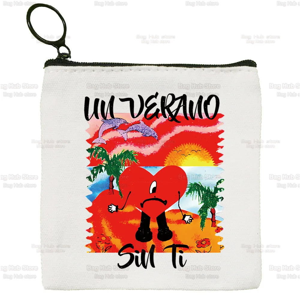 Bad Bunny UN VERANO SIN TI Music Album Cute Canvas Coin Purse Small Fresh New Zipper Key Bag Hand Gift Bag