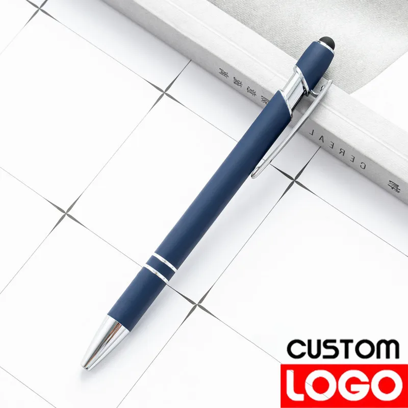 

100pcs Metal Ballpoint Pen Spray Touch Screen Pen Office School Writing Pen Engraved Name Private Laser Customized Logo Pen