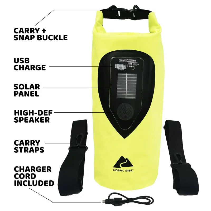 Ozark Trail Waterproof Portable Speaker Dry Bag with LED Lights, Waterproof Solar and USB Powered