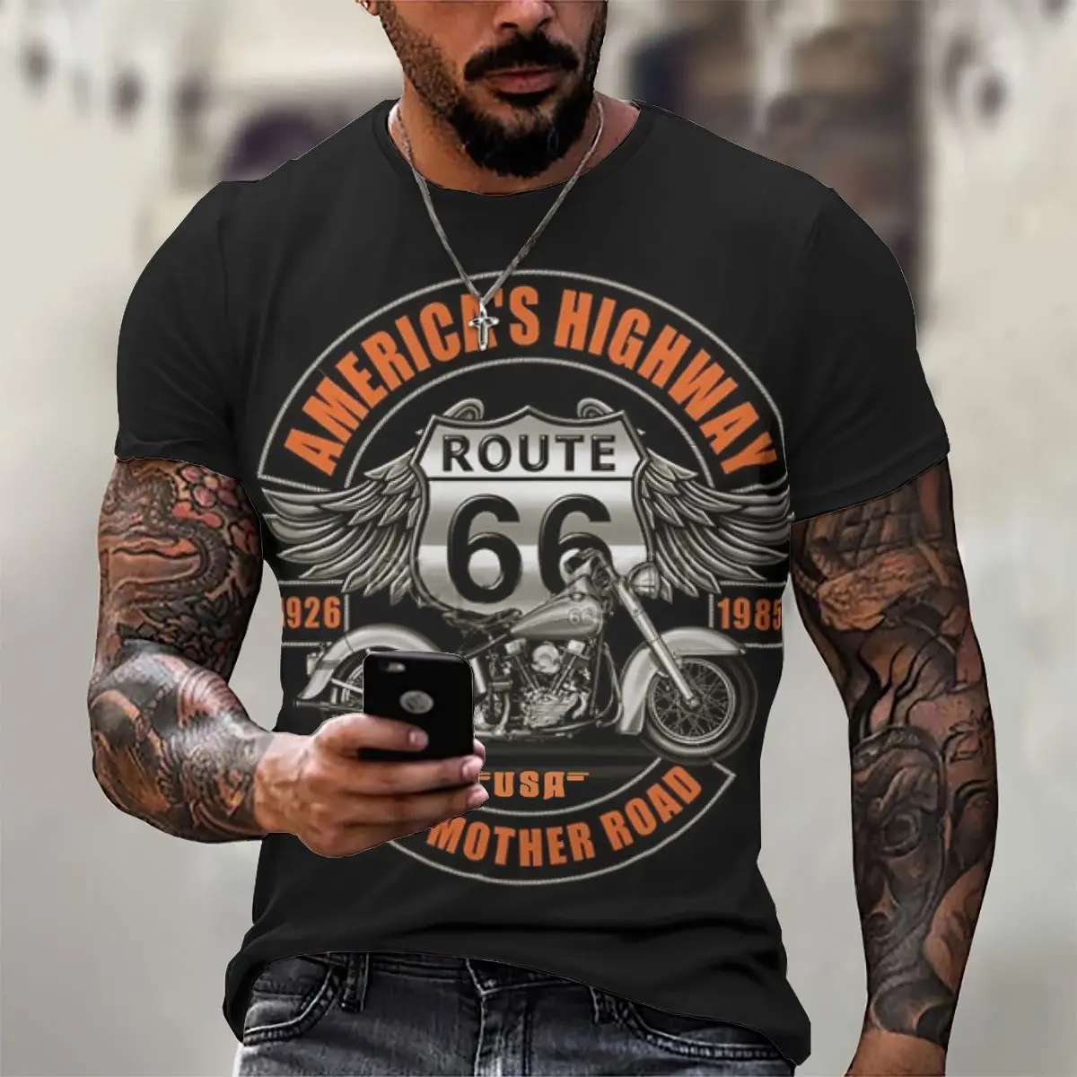 

Футболка мужская оверсайз с круглым вырезом и надписью «America Route 66»