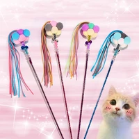 funny feather toys kitten funny colorful rod cat wand toys wood pet cat toys interactive stick pet cat supplies cat accessories