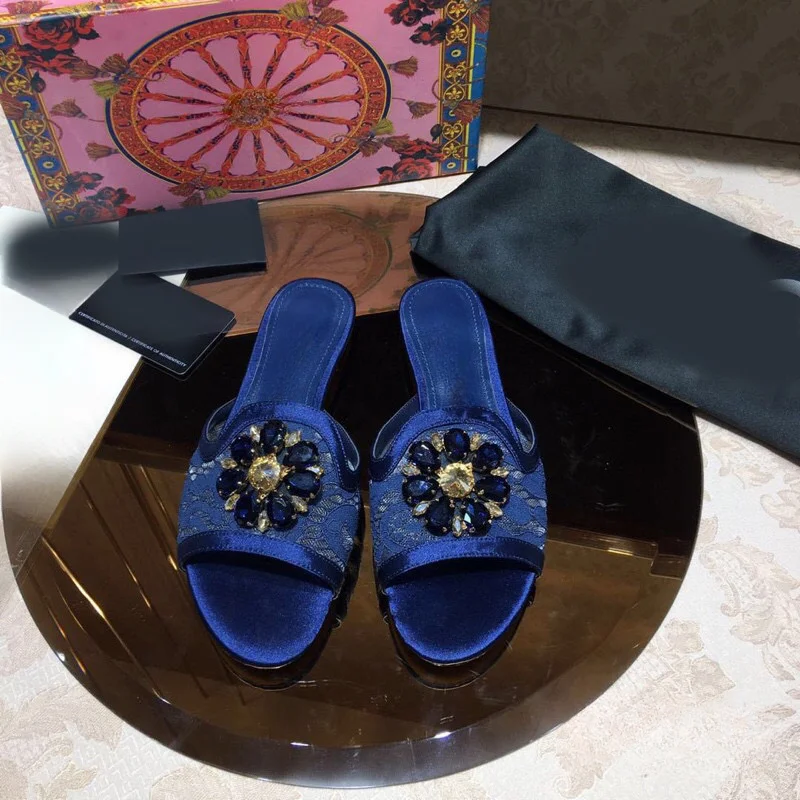 2023 New Summer~Lace Flatsole Slippers with Mesh Breathable Rhinestones on the Outside~Women's Sandal Slippers