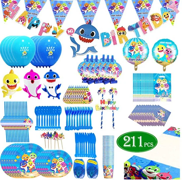 

Baby Shark Baby Decoration Set Children's Party Tableware Set Party Accessories