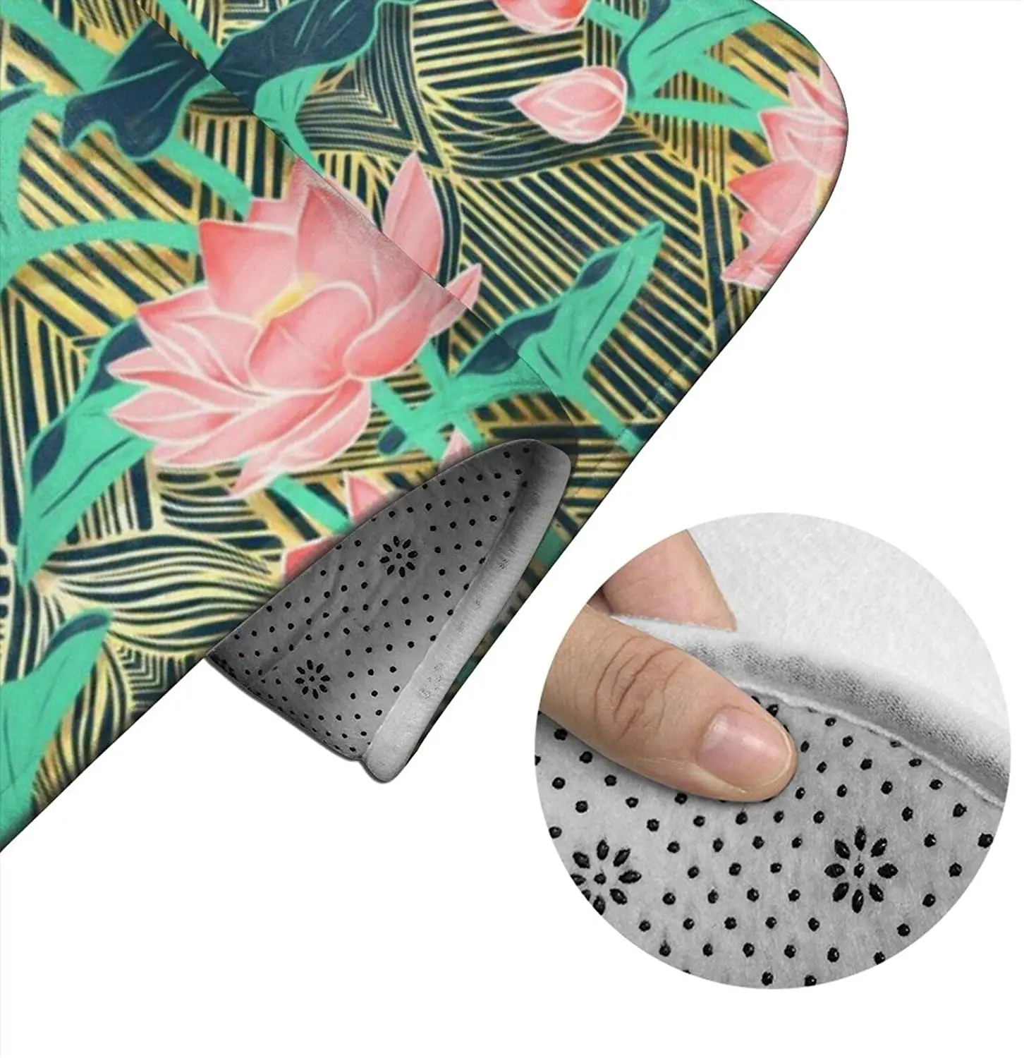 

Art Deco Lotus Flowers I Bathroom Mat Sets 3 Piece Set Rugs Memory Foam Mat Set Toilet Seat Cover Bath mat Lid Cover