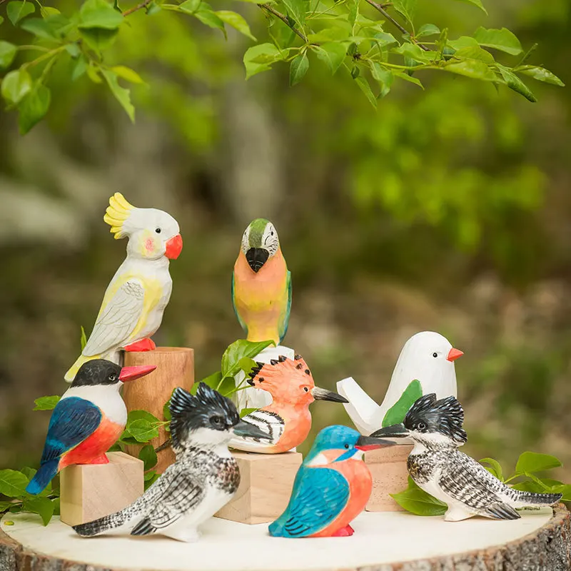 

Cute Bird Ornaments Wooden Carving Animal Fairy Garden Doll Accessories Home Ornaments Desktop Model Birthday Gift