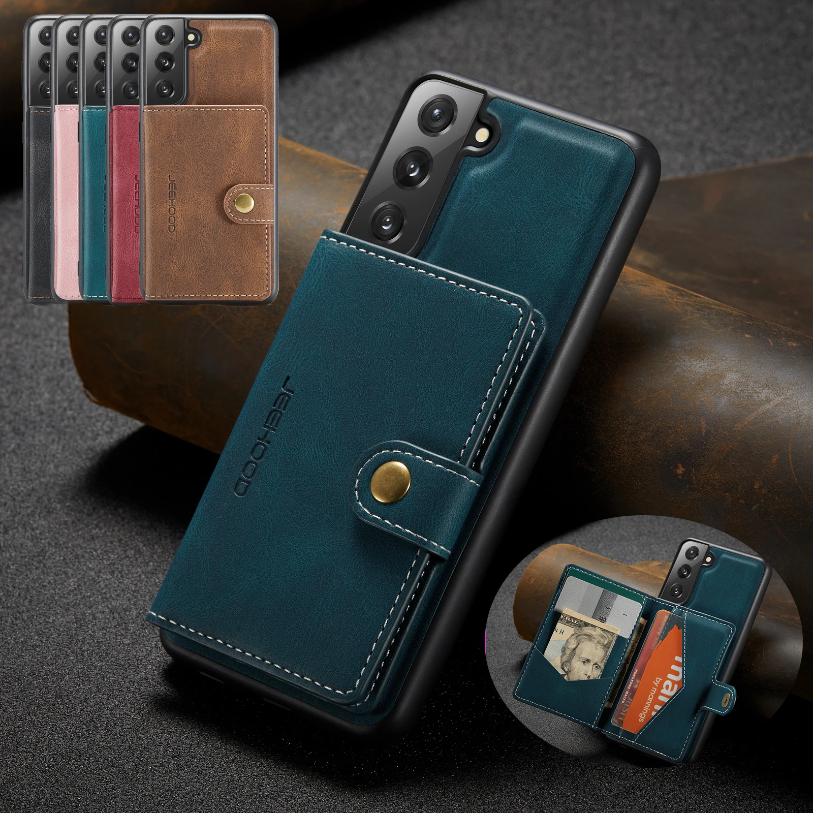 

Leather Magnet Detachable Card Slot Phone Case for Samsung S23 Ultra S22 S21 S20 Plus A22 A12 A42 A52 A72 5G Clasp Wallet Cover