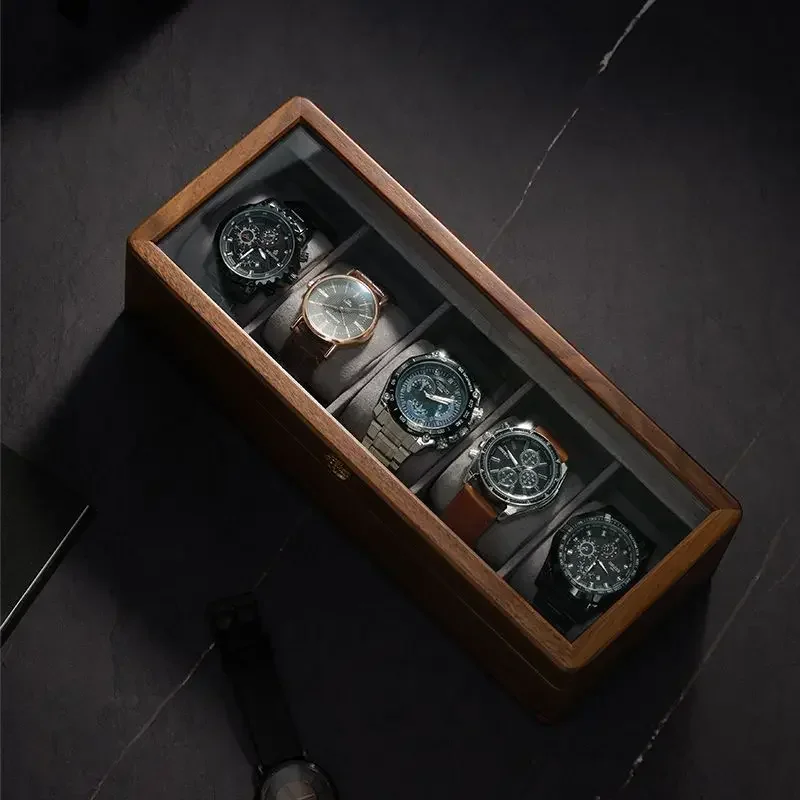 

Коробка для часов из ореха, Высококачественная коробка для хранения механических часов из массива дерева, бархатная витрина, коробка для часов и ювелирных изделий, деревянная коробка