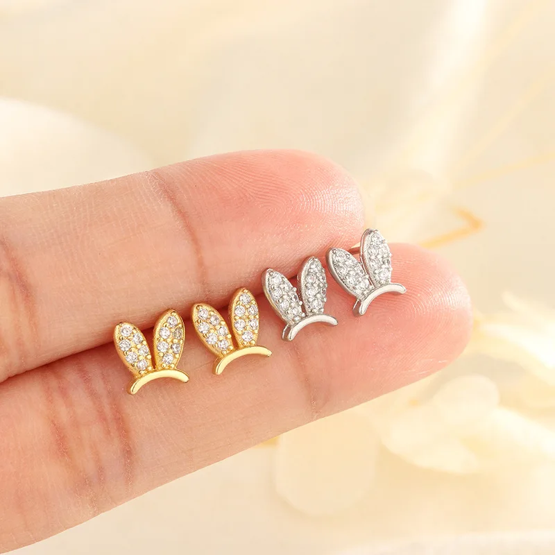 Милые маленькие сверкающие серьги в виде кролика из циркония для женщин животных