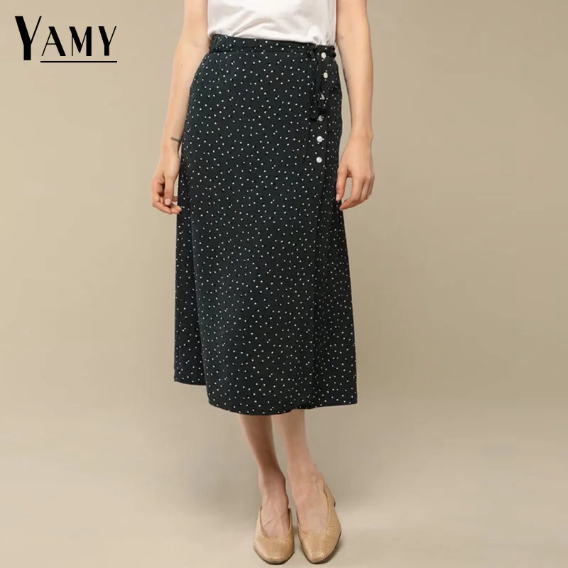 

Богемные юбки в стиле бохо, Женская юбка с завышенной талией, черная юбка миди в горошек, элегантная корейская мода, уличная одежда на пуговицах, 2023
