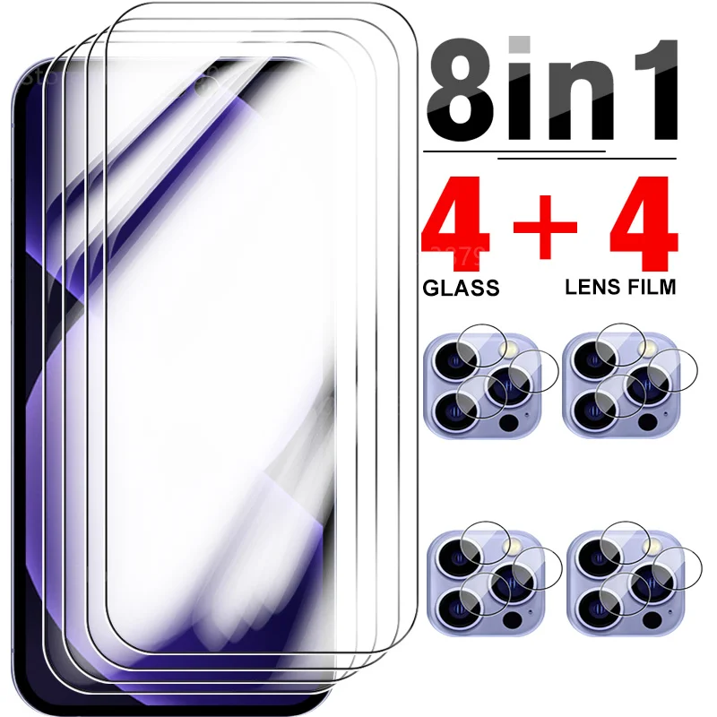 

8in1 For Apple iPhone 14 Pro Max Tempered Glass Screen Protectors aifone iphone14 14Plus 14pro Camera Lens Protection Film Cover