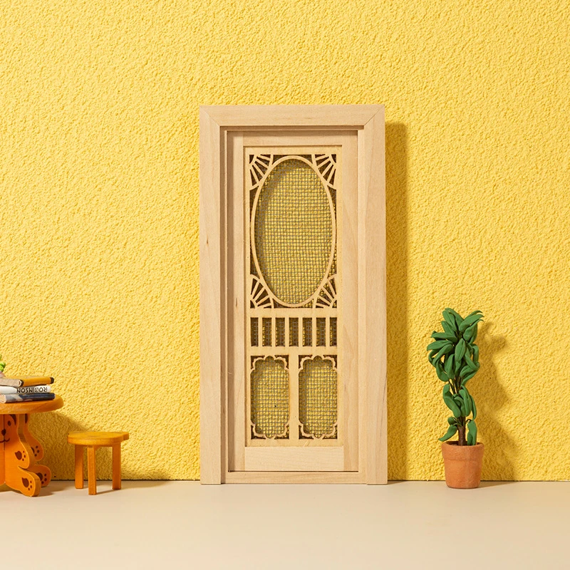 1: 12 Dollhouse home furnishings Mini doors and windows plain hollow screen door images - 6
