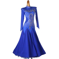 women blue ballroom competition dance dresses adult 2022 new design long sleeve tango waltz ballroom dancing dress
