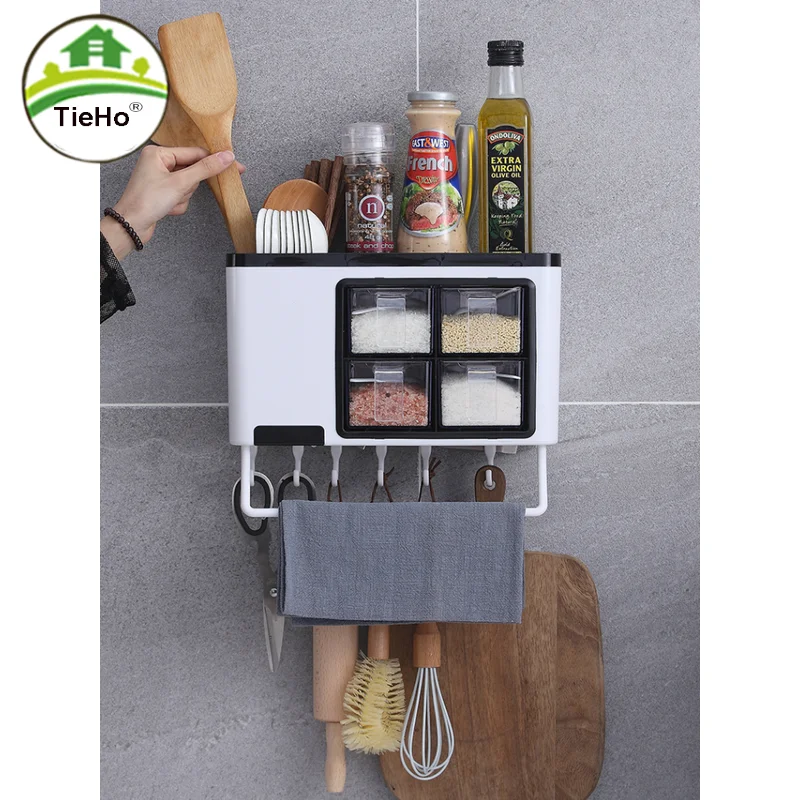 

Multifunctional Seasoning Box Punch-free Spice Jar Towel Holder Kitchen Wall-mounted Storage Organizers Home Accessories