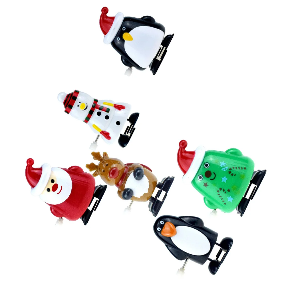 

6pcs Christmas Wind Toys Santa Snowman Reindeer Clockwork Walking Toys for Xmas Holiday Party Bag Fillers Favors Supplies Gift