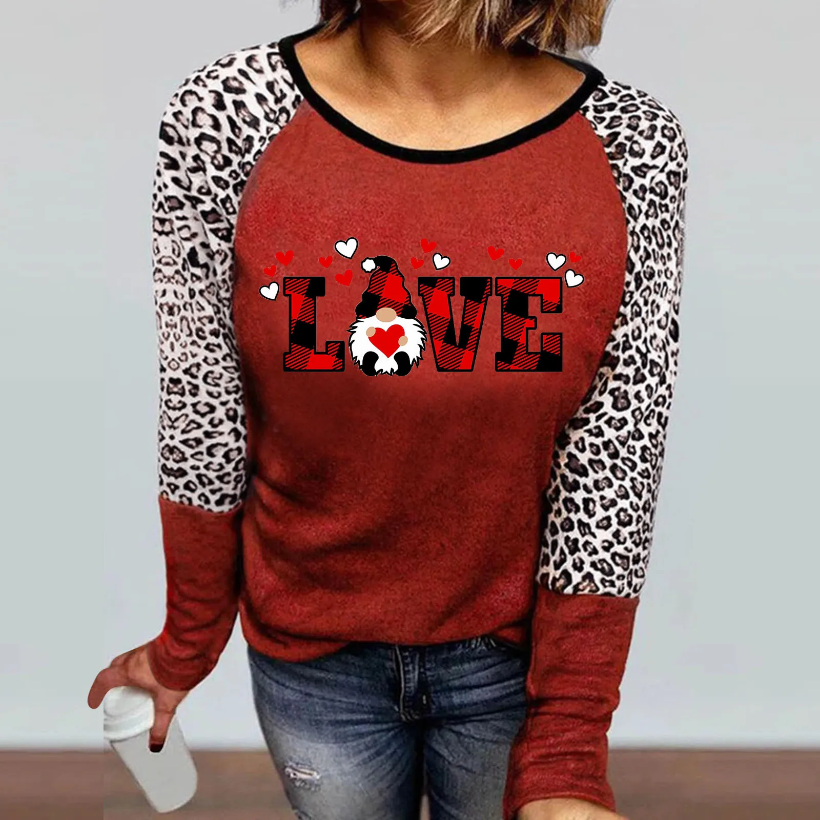 

Женская блузка с длинным рукавом, круглым вырезом и принтом