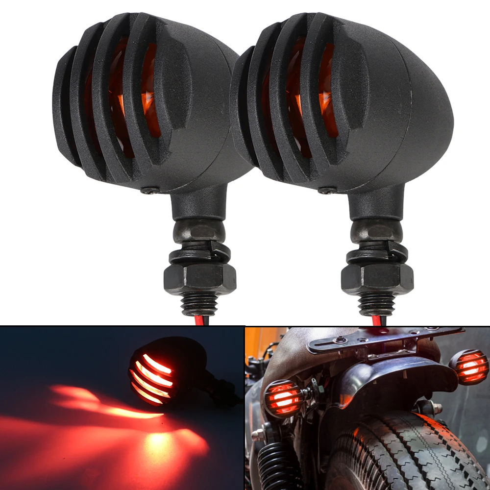 

For Honda for Suzuki for Cafe Racer Indicator Retro Fence Flasher Blinker Light Halogen Turn Signal Motorcycle 2Pcs