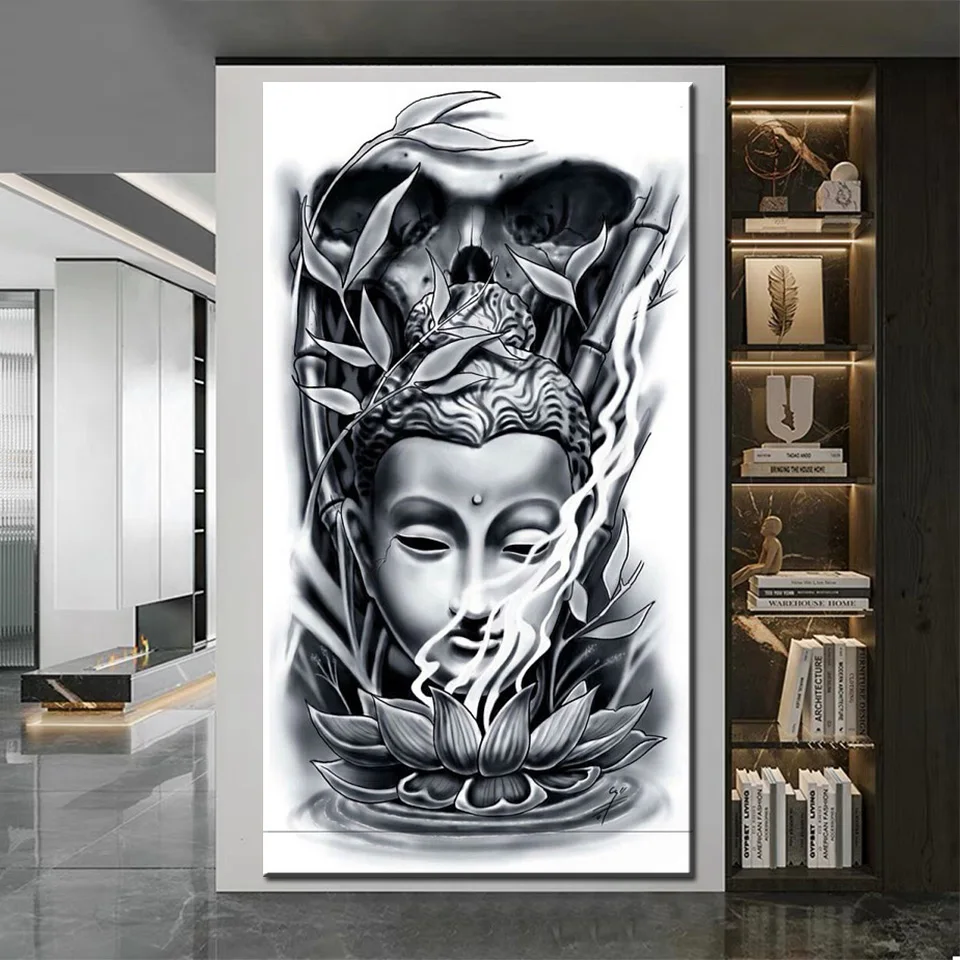 

Черно-белая полностью Алмазная картина «сделай сам», набор мозаики Будды, лотоса, бамбука, стразы, вышивка крестиком 5D, алмазная вышивка, рас...