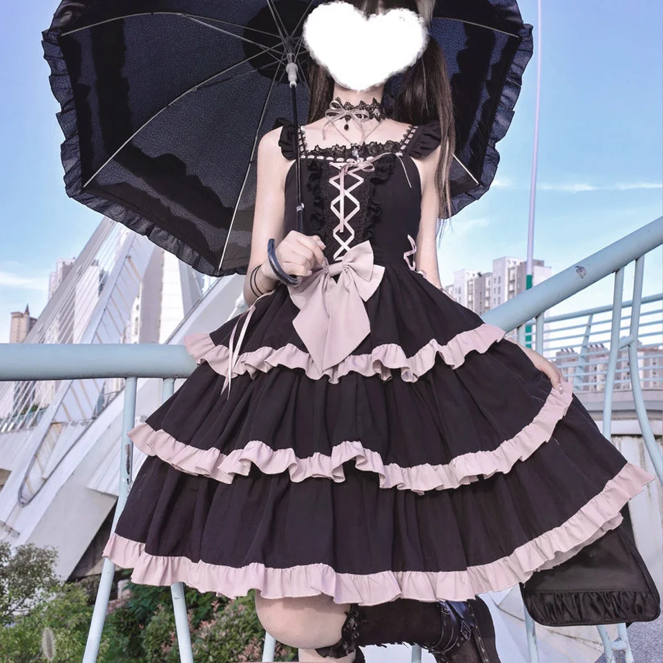 

Emotional Ballet Summer Black Pink Jsk Sling Daily Singing Dress Sweet and Spicy Lolita Dress Cute Lolita Bunny