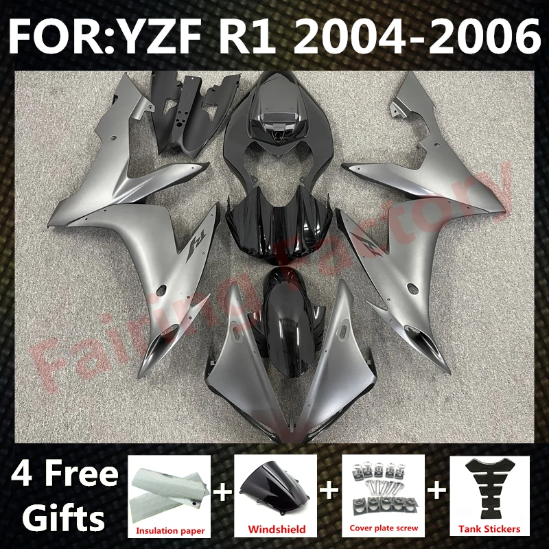 

Новый комплект обтекателей для мотоцикла ABS, подходит для YZF R1 2004 2005 2006 YFZ-R1 04 05 06, Обтекатели для кузова, серые, черные