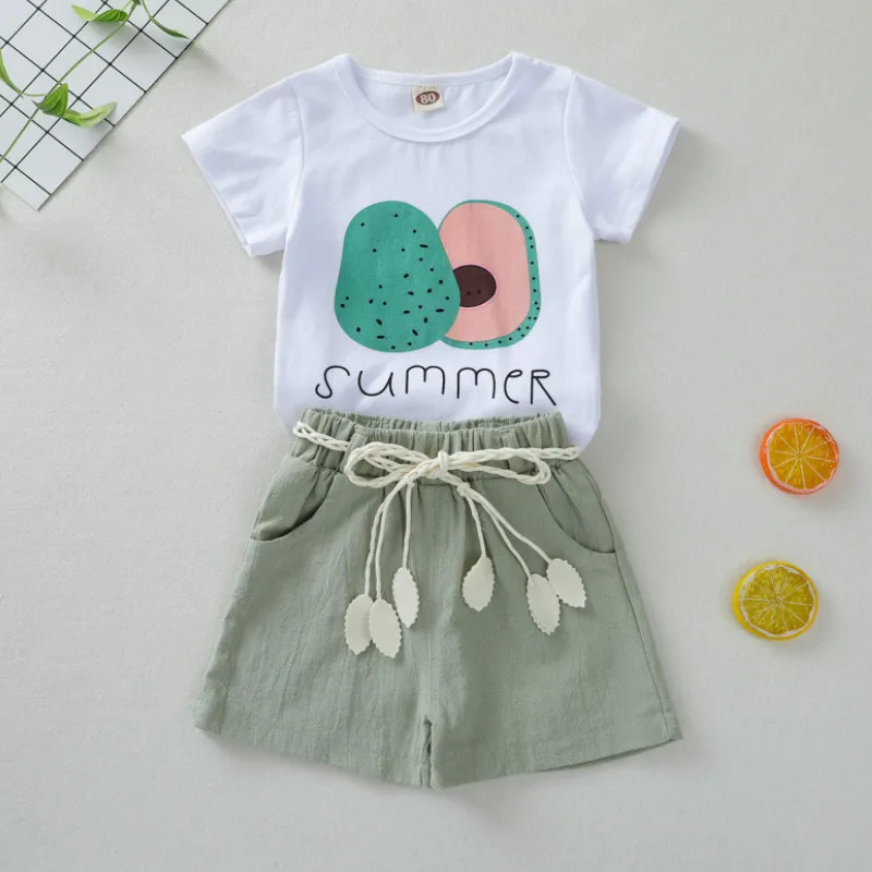 

Белый топ для маленьких девочек, костюм с шортами, блузка с круглым вырезом и коротким рукавом, повседневные свободные брюки, костюм из 2 пре...