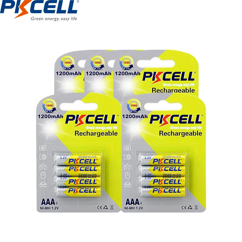 

20pcs/5cards PKCELL Batteries 1.2V 1200mah NIMH AAA Rechargeable Battery 1200mAh NI-MH AAA batteries batteria real capacity