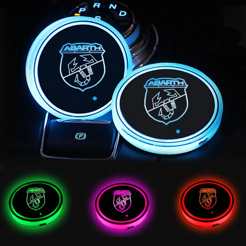

Car luminous Coasters LED Ambiance Water Coaster For Abarth Accessories 500 595 124 Competizione Carbono Punto Evo Car Interior