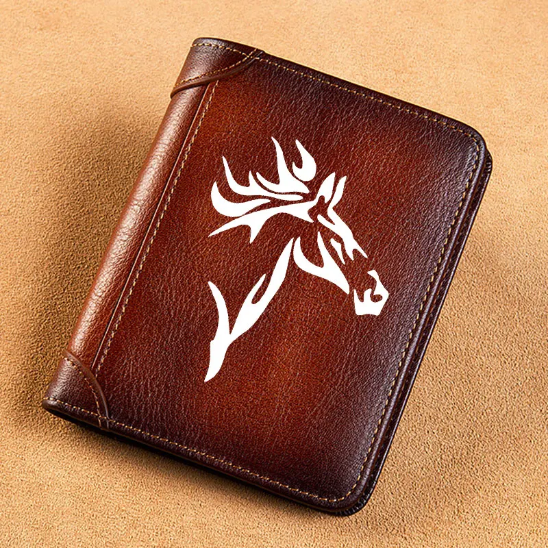 

High Quality Genuine Leather Men Wallets White Horse Head Printing Short Card Holder Purse Billfold Men's Wallet