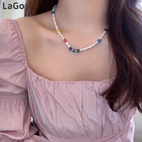 fashion jewelry white simulated pearls necklace popular style hot sale one layer colorful flowers necklace for women wholesale