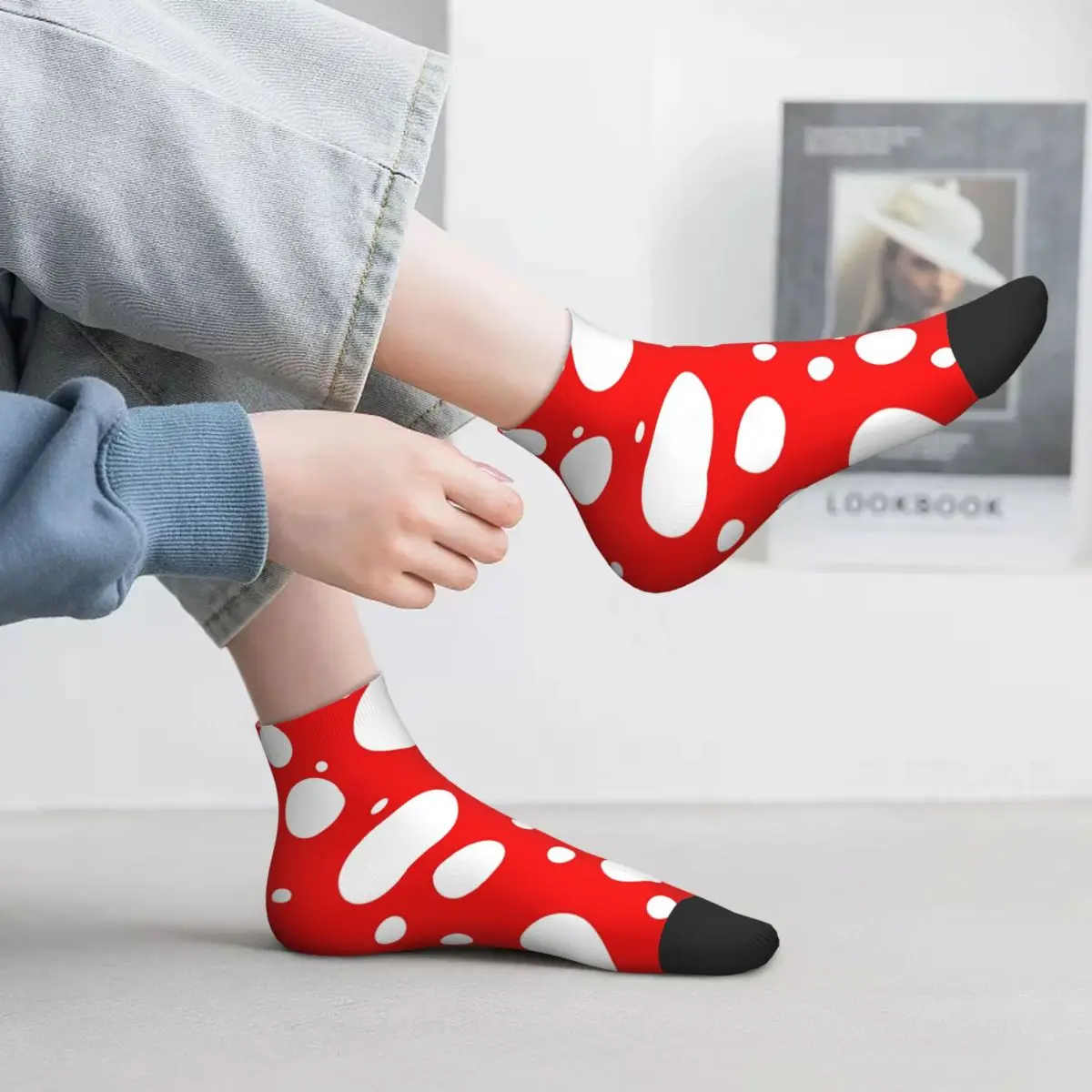 

Red White Polka Dot Socks Kusama Yayoi Inspired School Quality Short Tubes Large Chemical Fiber Pretty Kids Socks