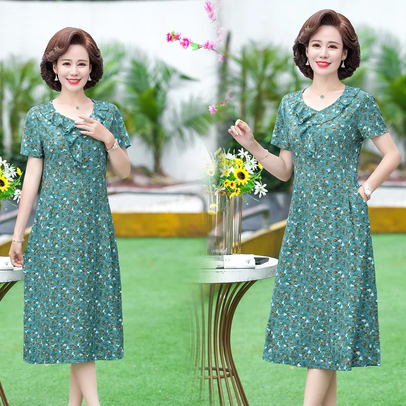 

Новинка Летнее платье для женщин среднего и пожилого возраста платье с длинным рукавом Свободные платья больших размеров для мам
