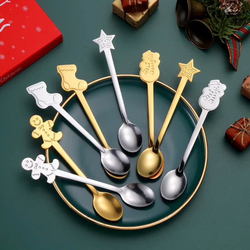 

4 шт. рождественские украшения для дома, рождественские кофейные ложки из нержавеющей стали, десертная ложка, посуда, креативный подарок, ак...