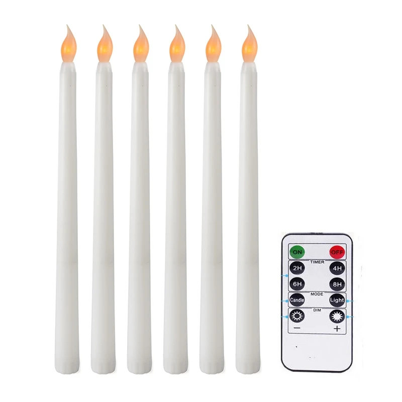 

6 шт. беспламенные конусные свечи мерцающие с 10-клавишным дистанционным таймером, светодиодные свечи на батарейках