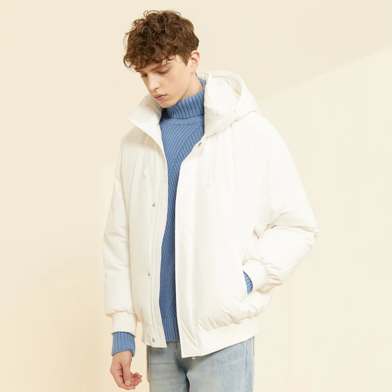 Metersbonwe Stand Collar Hooded Down Wear For Men Loose Trend 90%Gray Duck Down Back Printed Warm Wear Thick Winter Down Jacket