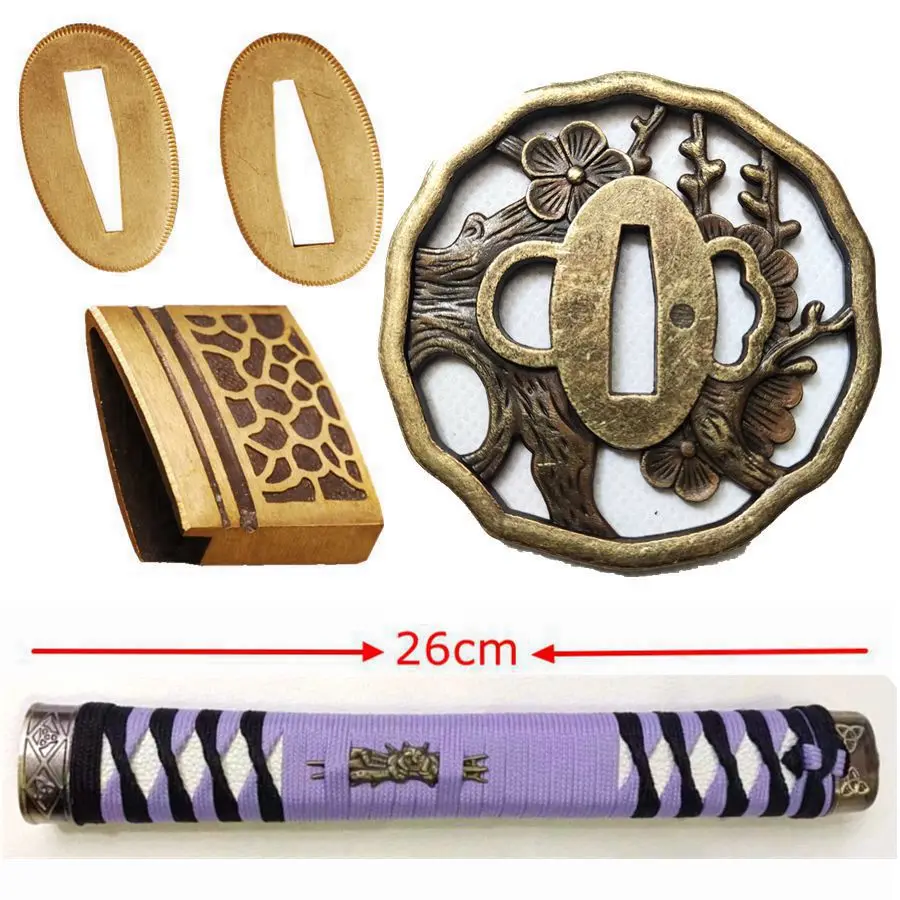 

Excellent A Set Handle Fittings Tsuka Plum Bossom Tsuba Menuki Fuchi Kashira Habaki Seppa For Japanese Sword Samurai Katana S22