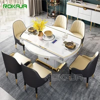 luxury extendable dining table with storage induction cooker tempered glass mirror round rectangle dining table set
