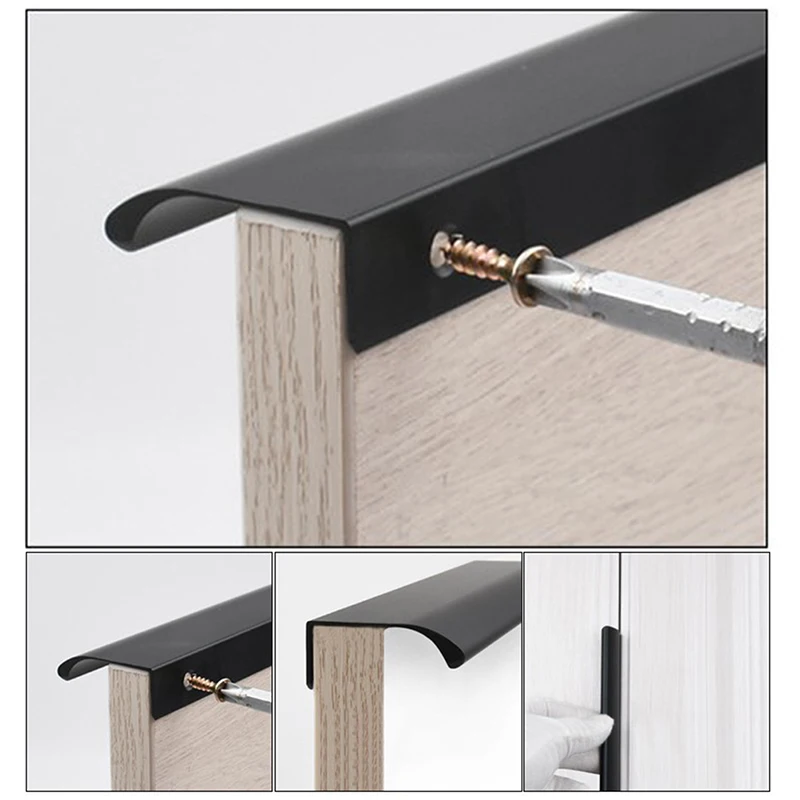 Gold Black Hidden Cabinet Pulls Aluminum Alloy Kitchen Cupboard Handles Drawer Knobs Furniture Handle Bedroom Hardware