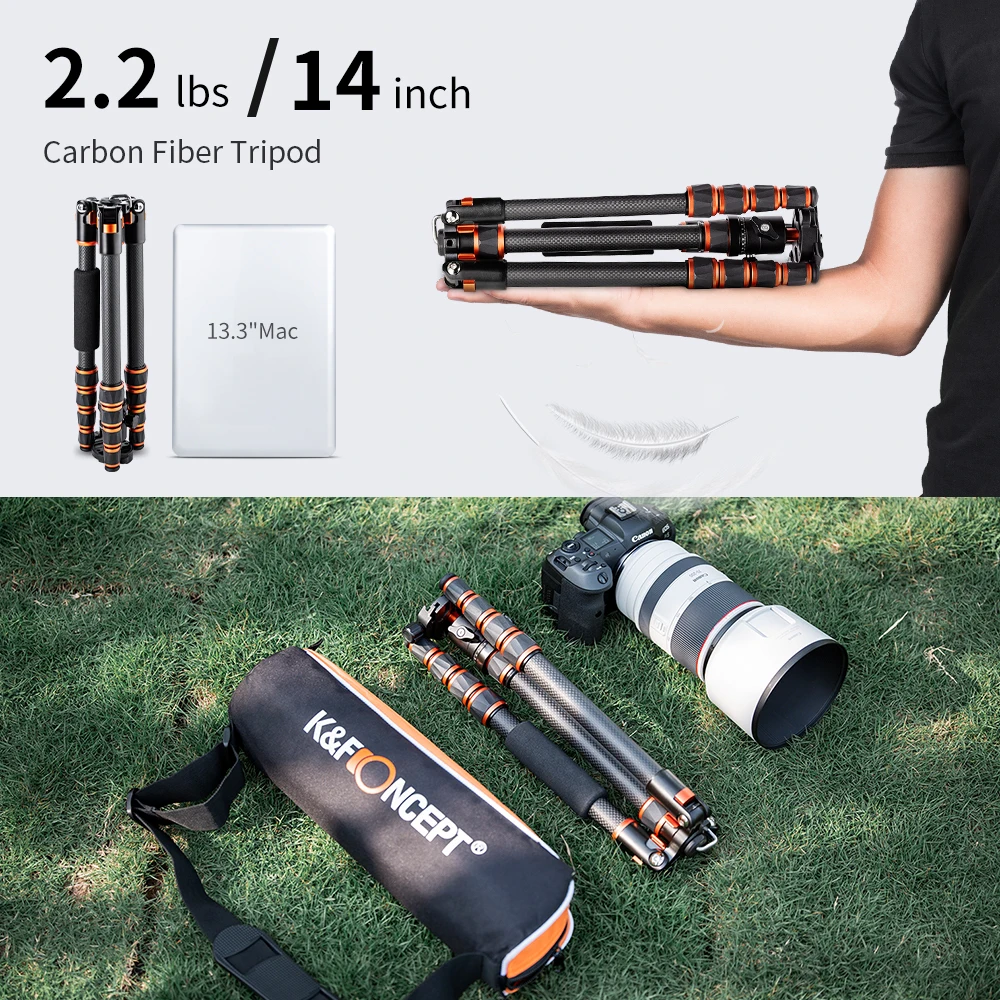 K & F Concept штатив для камеры из углеродного волокна для цифровой зеркальной фотокамеры, портативный легкий штатив с панорамной шаровой головк... (art.: 3920bb45d448d) - 3920bb45d448d