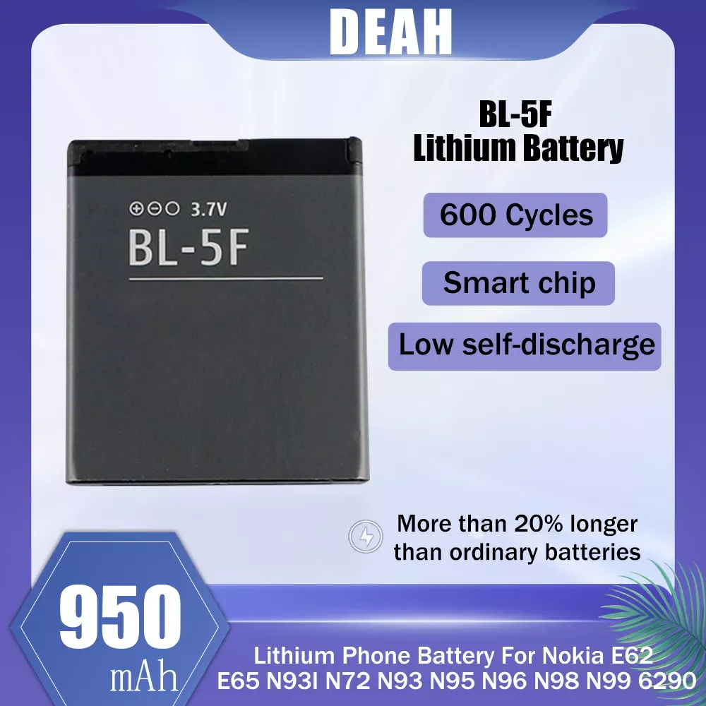 

1-20PCS BL-5F BL 5F BL5F 950mAh Replacement Lithium Phone Batteries For Nokia N78 N95 N96 N98 N93i 6290 E65 6290 6210S N X5-01