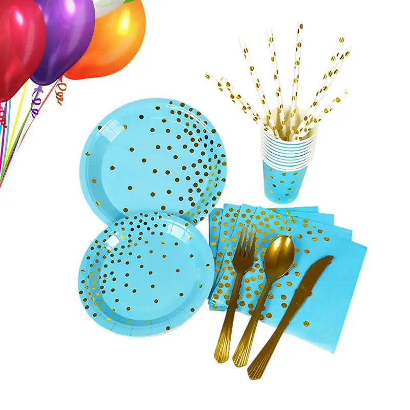 

Golden Dot Dinnerware Set Party Tableware Set Portable Paper Plate Set With Gold Foil Polka Dot Pattern For Party Camping
